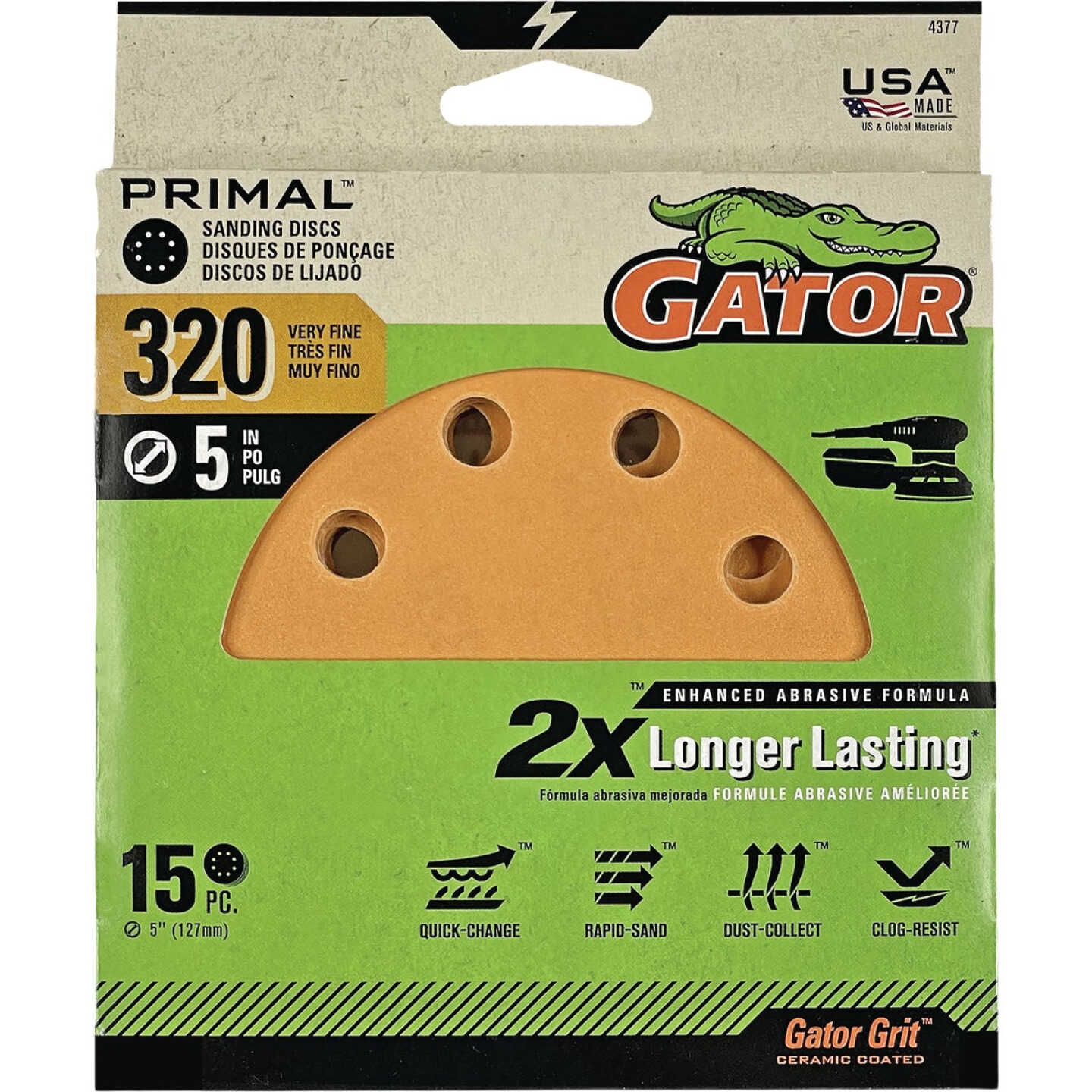 Gator 5 In. 8-Hole 320-Grit Hook & Loop Sanding Disc (15-Pack) Image 1