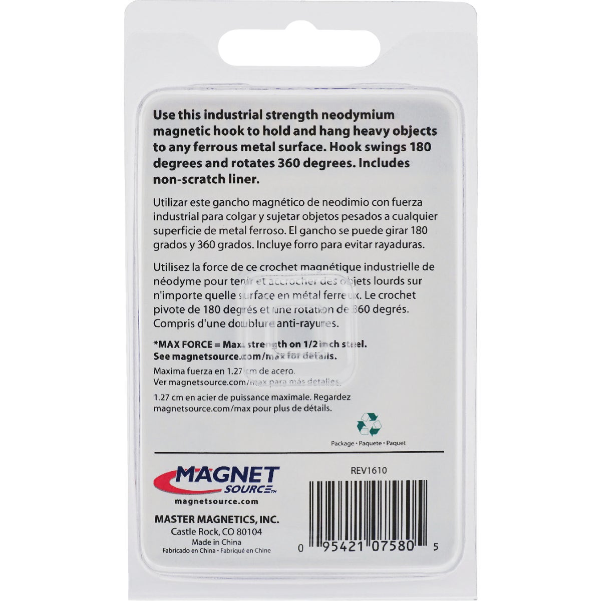 MagnetSource Neodymium Rotating and Swinging 65 Lb. Capacity Magnet Hook Image 9