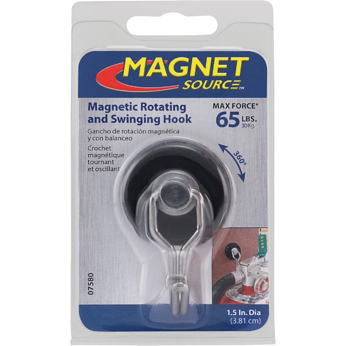 MagnetSource Neodymium Rotating and Swinging 65 Lb. Capacity Magnet Hook Image 7