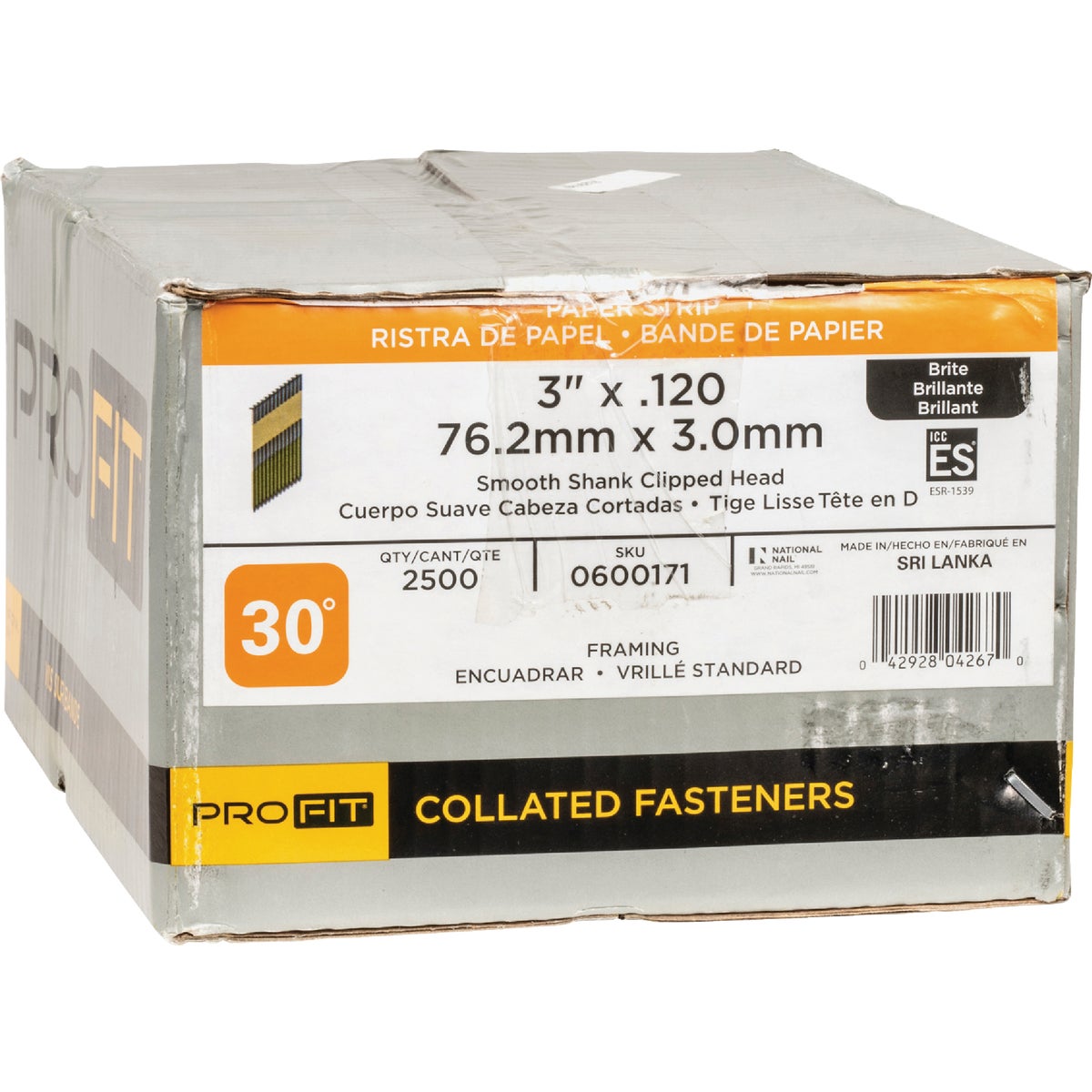 Pro-Fit 3 In. x 0.120 30 Degree Paper Tape Smooth Shank Clipped Head Brite Framing Stick Nails (2500 Ct.) Image 2