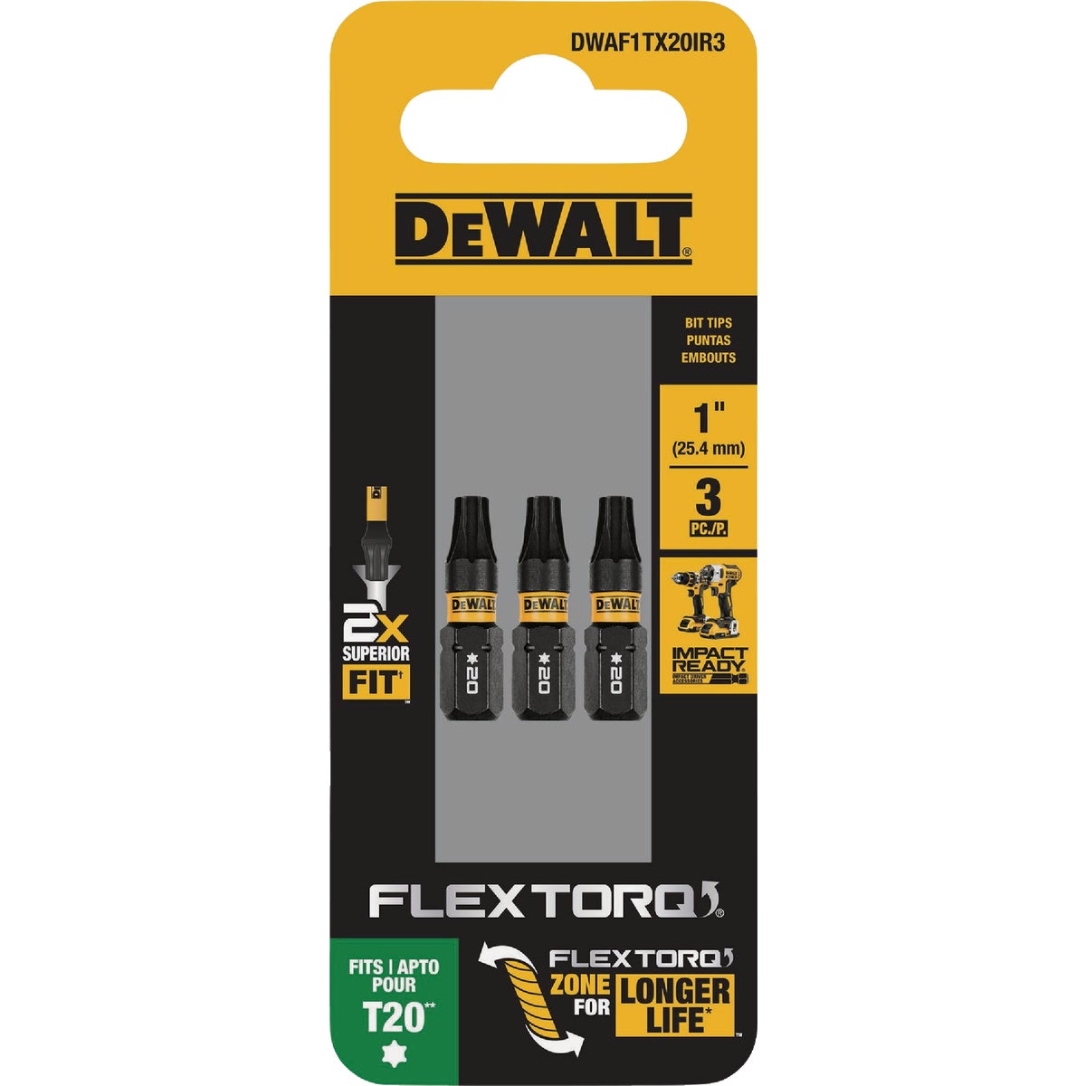 DEWALT FlexTorq 1 In. T20 TORX Impact Screwdriver Bit (3-Pack) Image 4