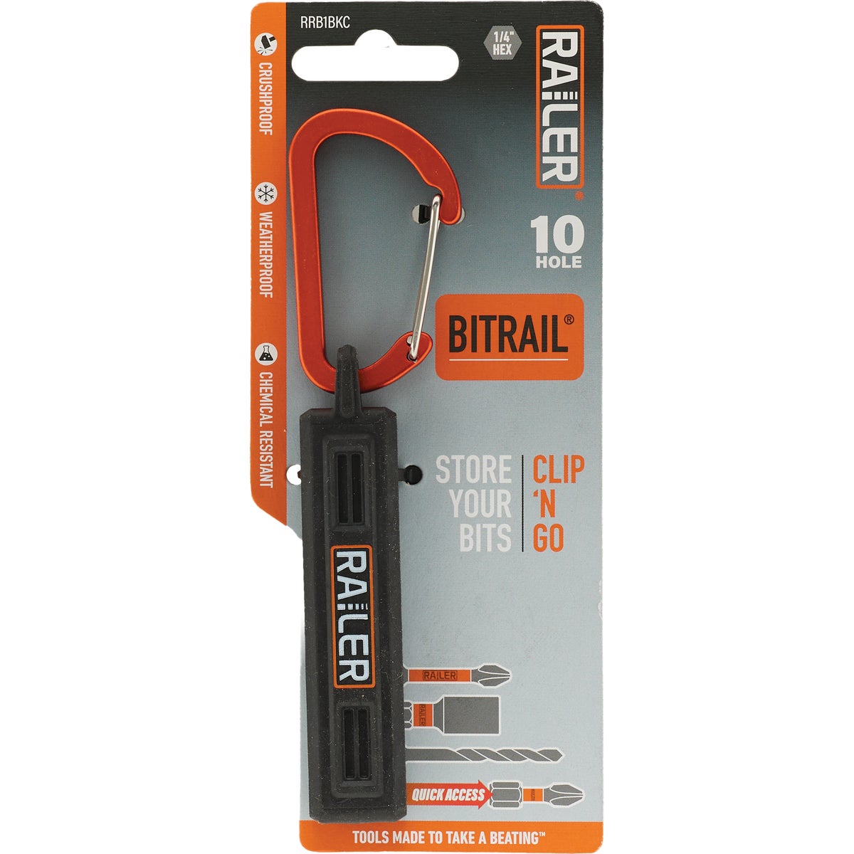 Railer 10-Hole Bitrail Black Bit Holder Storage Organizer with Carabiner Image 5