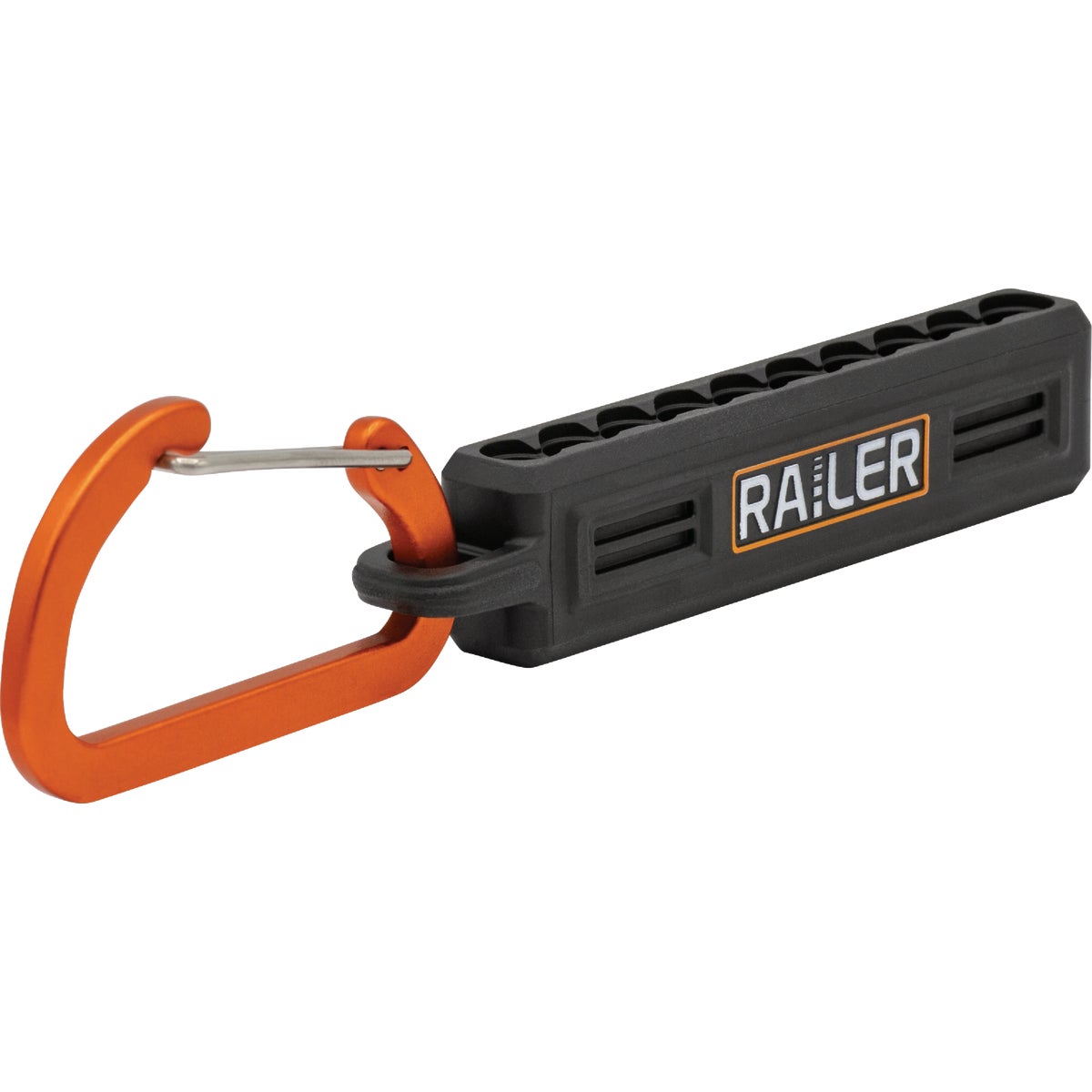Railer 10-Hole Bitrail Black Bit Holder Storage Organizer with Carabiner