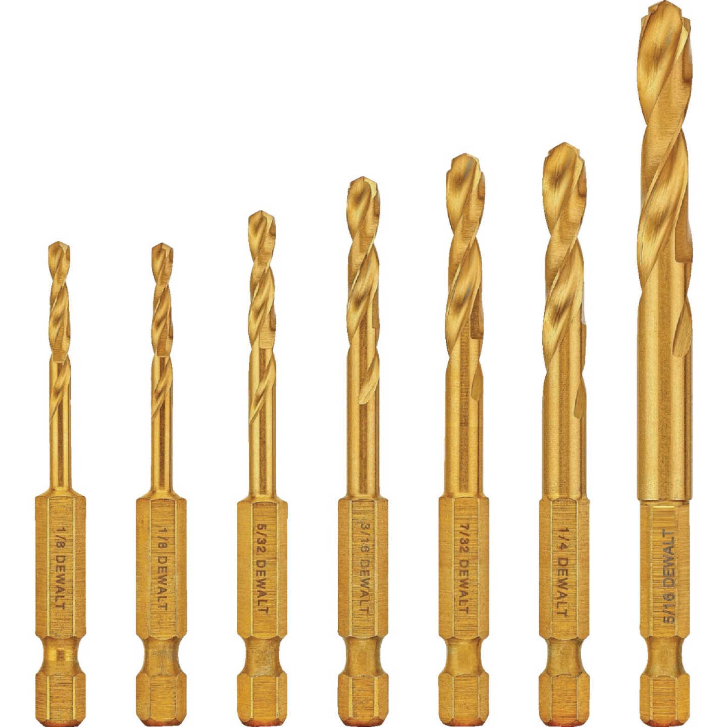 DEWALT Impact Ready 7-Piece Titanium Hex Shank Drill Drill Bit Set, 1/8 In. thru 5/16 In. Image 1