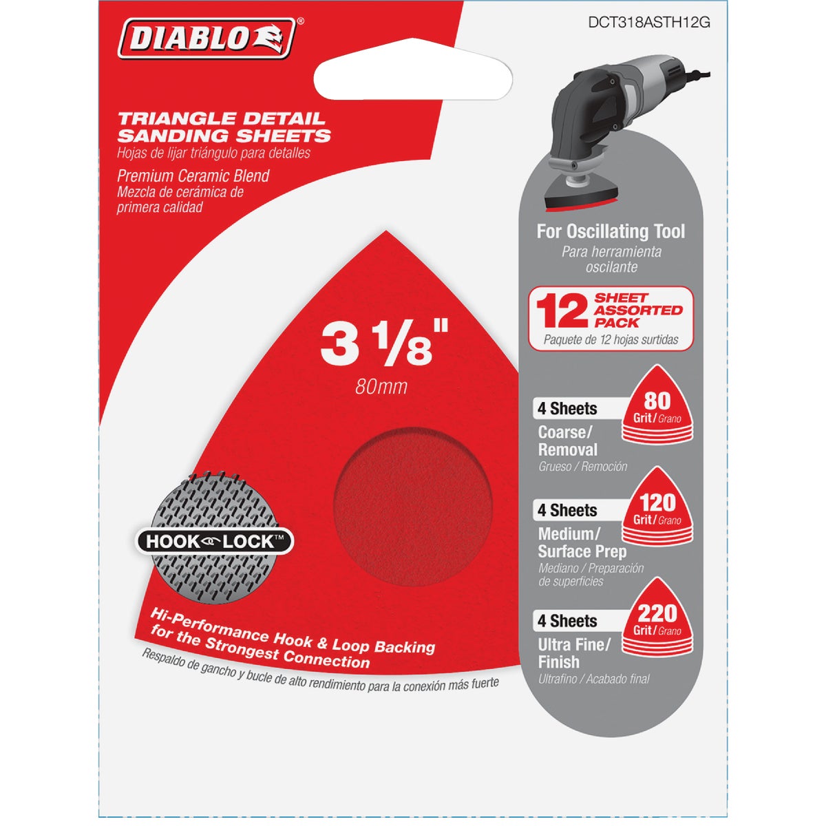 Diablo 3-1/2 In. 80/120/220 Grit Oscillating Detail Triangle Sandpaper Assorted Pack (12-Pack)