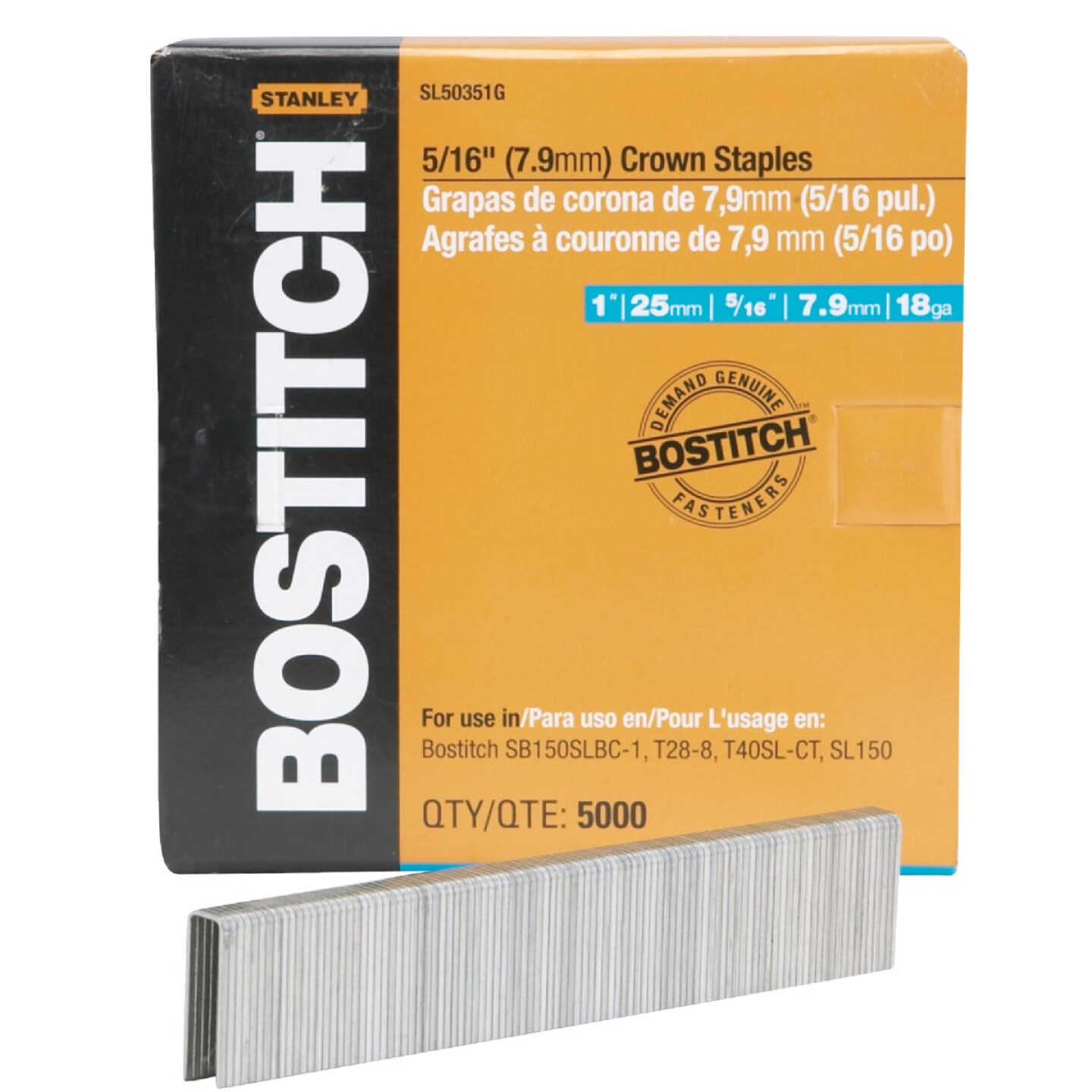 Bostitch 18-Gauge 5/16 In. x 1 In. Pneumatic Cap Staples (5000 Ct.) Image 1