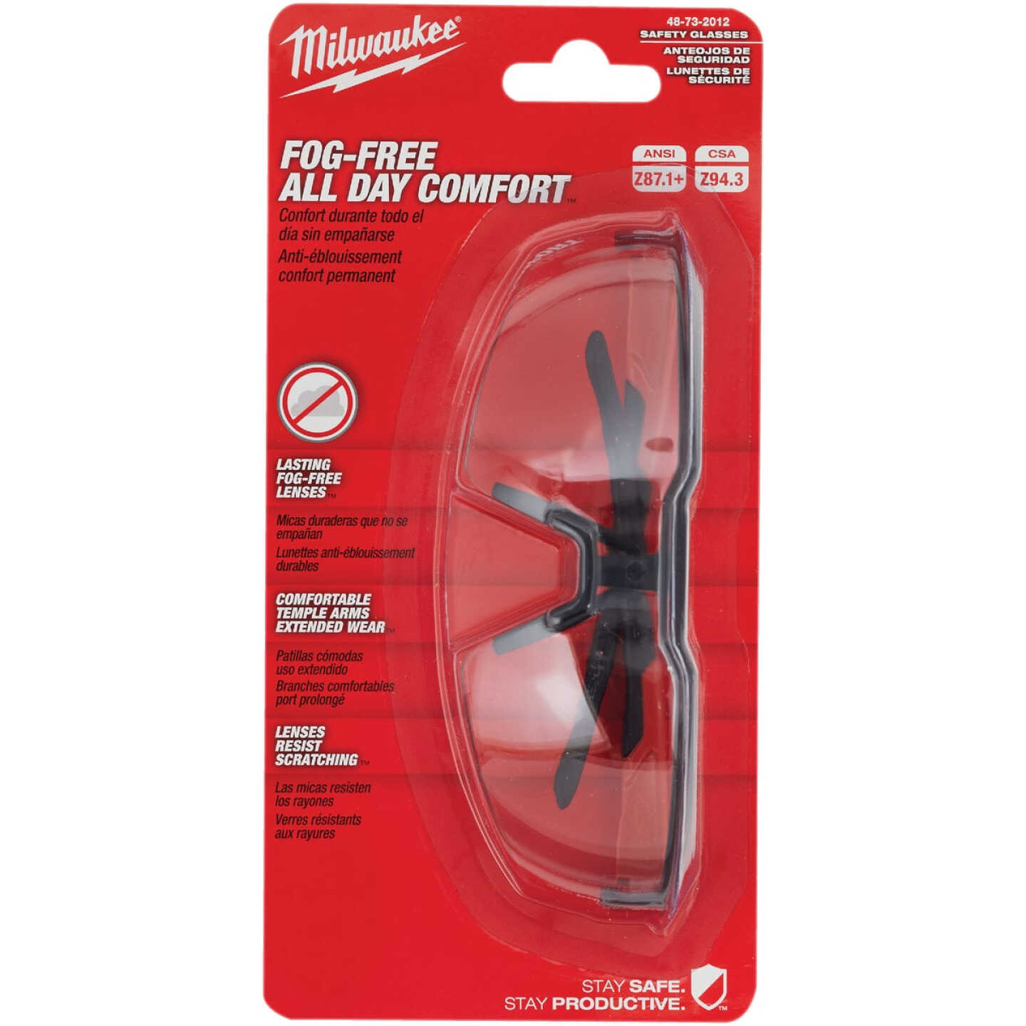 Milwaukee Red & Black Frame Safety Glasses with Clear Fog-Free Lenses Image 3