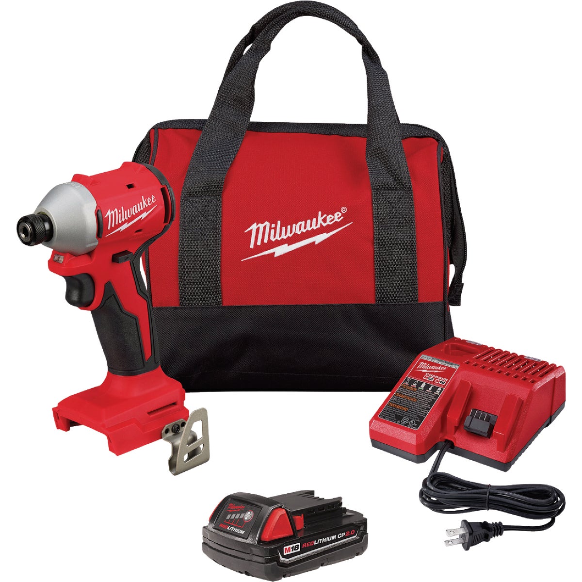Milwaukee M18 Brushless 1/4 In. Hex Compact Cordless Impact Driver Kit with 2.0 Ah Battery & Charger