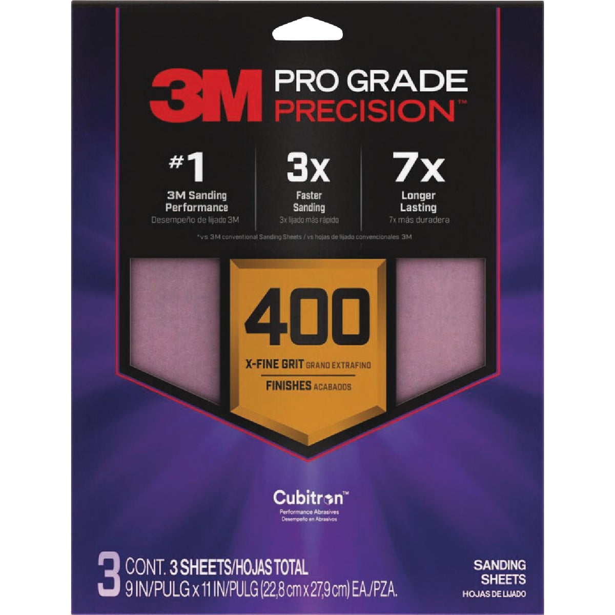 3M Pro Grade Precision 9 In. x 11 In. 400 Grit Sandpaper Sheet with No-Slip Grip Backing (3-Pack)