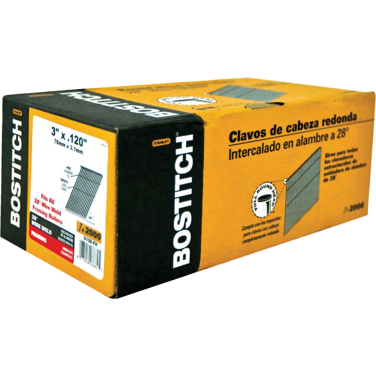 Bostitch 28 Degree Wire Weld Coated Offset Round Head Framing Stick Nail, 3 In. x .120 In. (2000 Ct.) Image 1