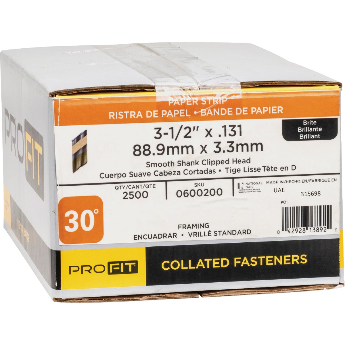 Pro-Fit 3-1/2 In. x 0.131 In. 30 Degree Paper Tape Smooth Shank Clipped Head Brite Framing Stick Nails (2500 Ct.) Image 2