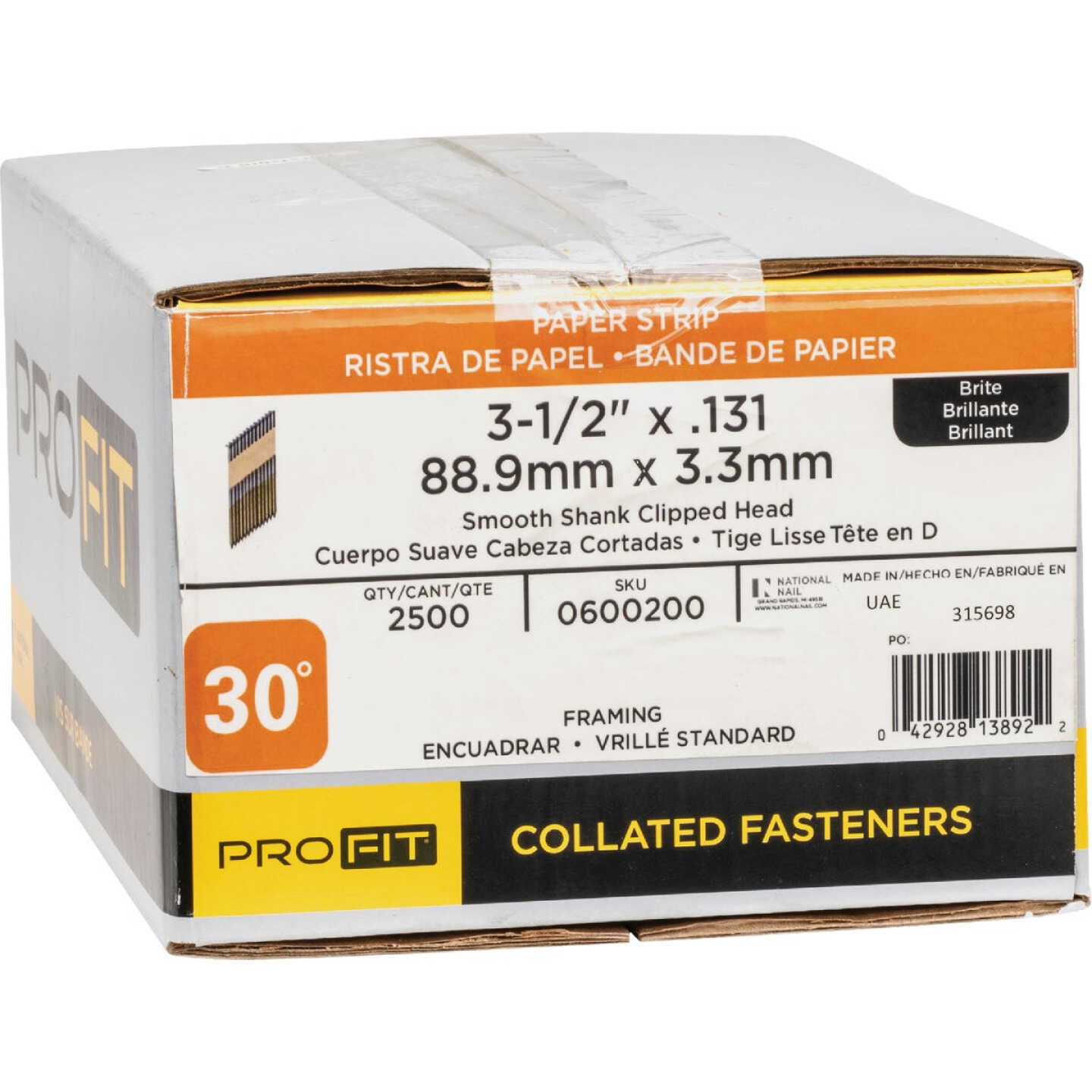 Pro-Fit 3-1/2 In. x 0.131 In. 30 Degree Paper Tape Smooth Shank Clipped Head Brite Framing Stick Nails (2500 Ct.) Image 2