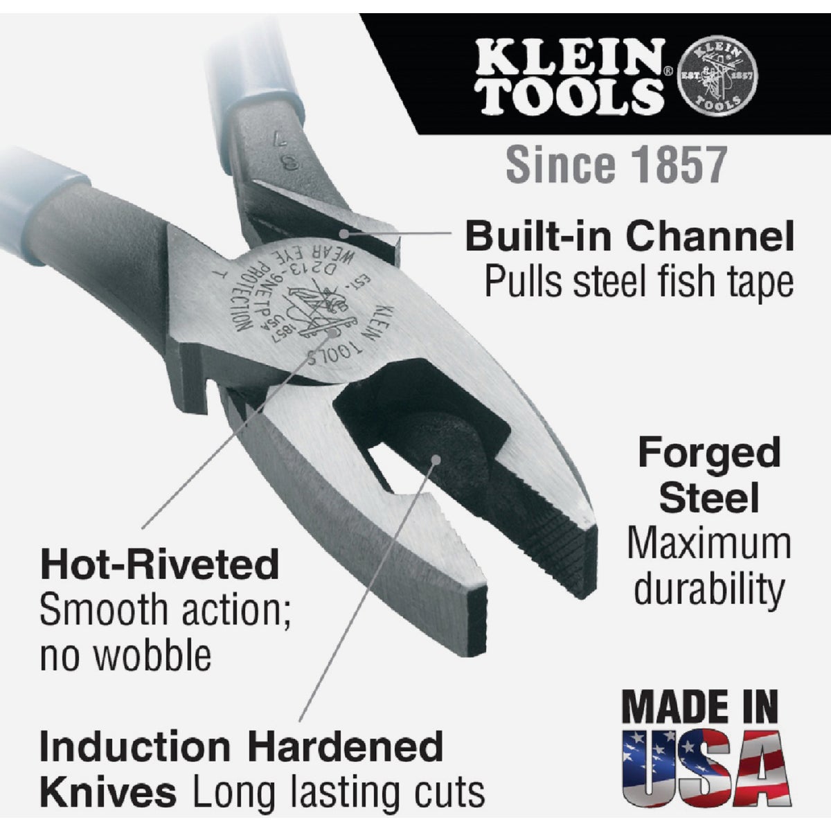 Klein 9-1/4 In. High-Leverage Fish Tape Pulling Linesman Pliers Image 2