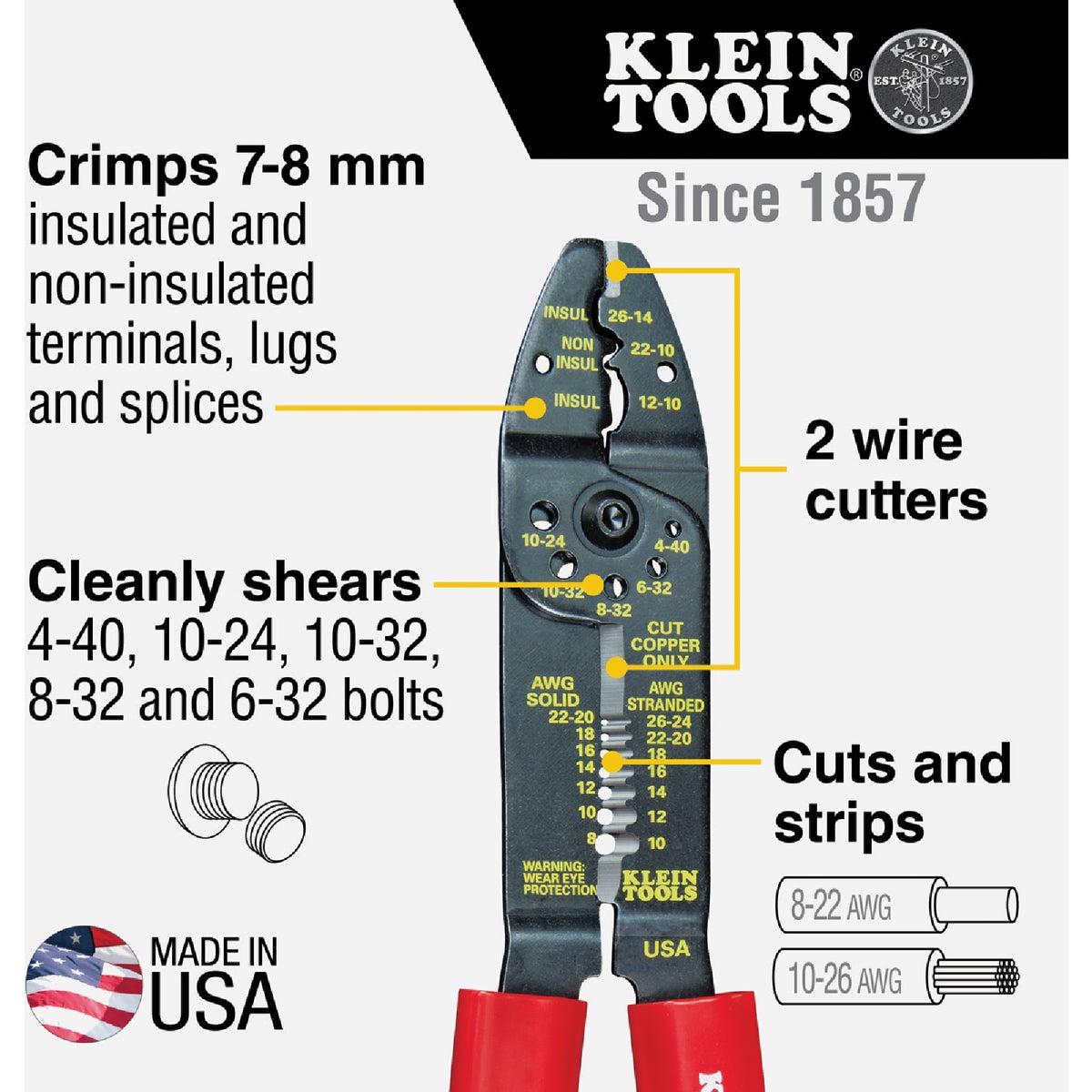 Klein 8-1/2 In. All-Purpose Electrician Crimper & Stripper Image 2