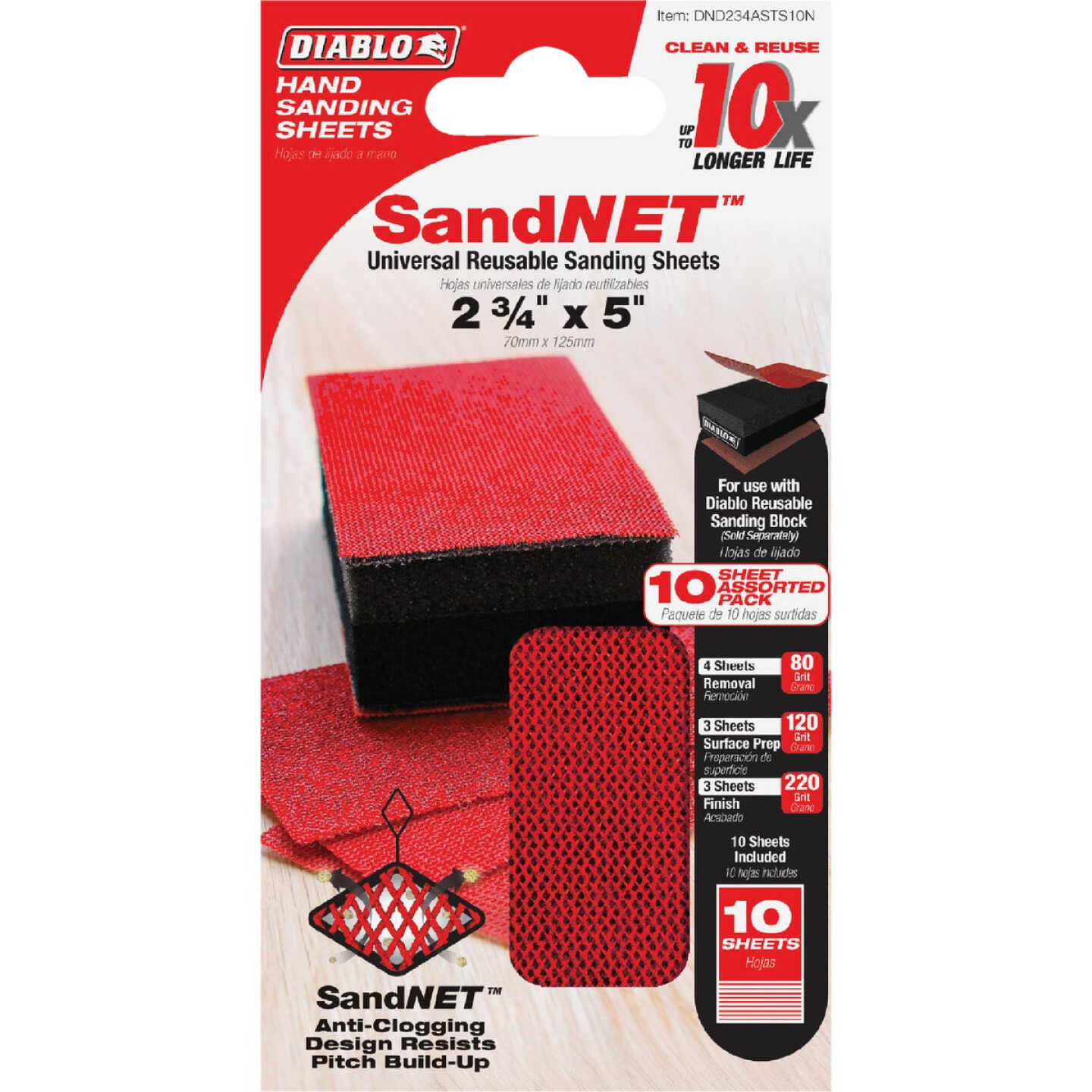 Diablo SandNET 2-3/4 In. x 5 In. 80/120/220-Grit Reusable Hand Sander Refill Sheets (10-Pack) Image 1