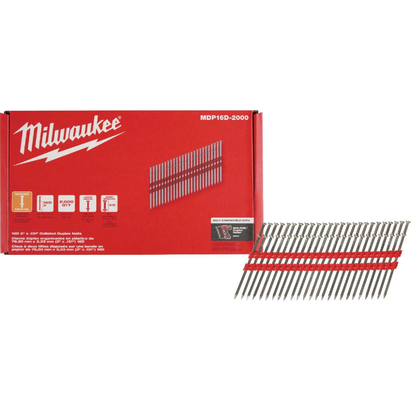 Milwaukee 3 In. x 0.131 In. Collated Duplex Framing Nails (2000 Ct.) Image 1