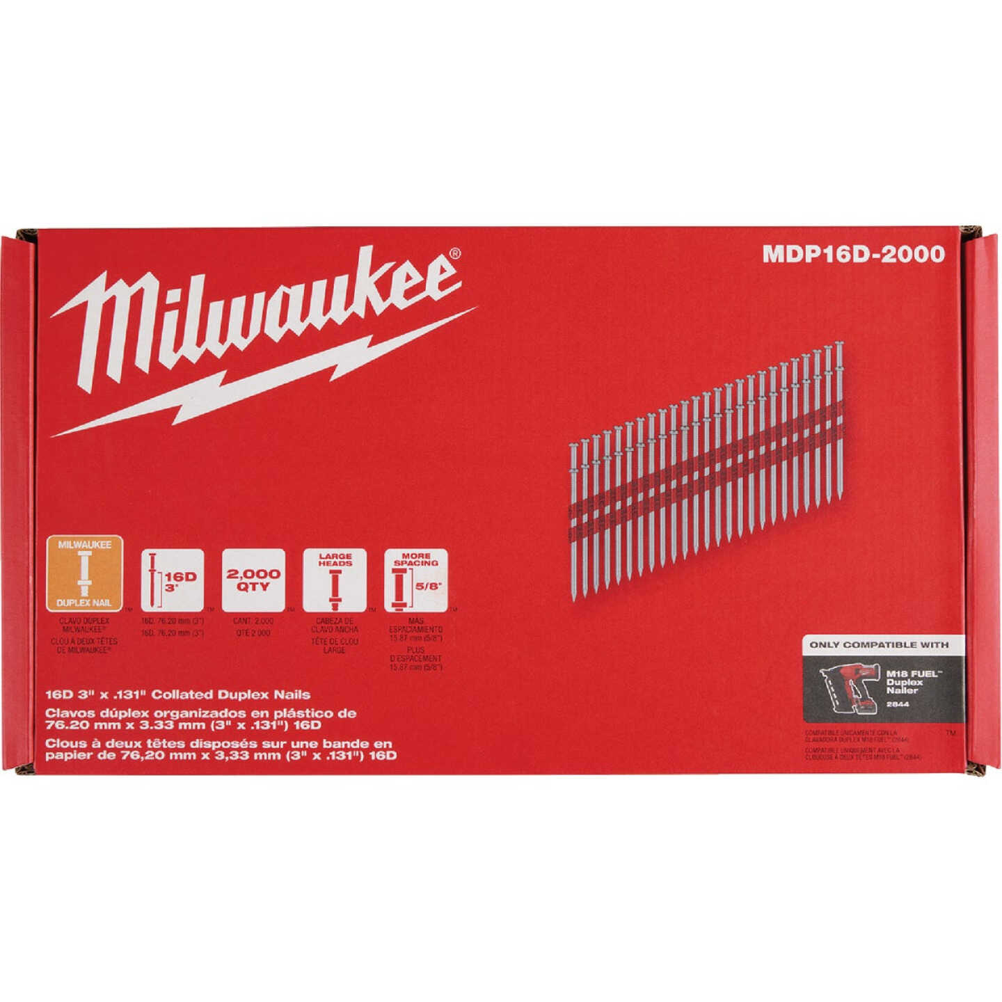 Milwaukee 3 In. x 0.131 In. Collated Duplex Framing Nails (2000 Ct.) Image 7