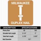 Milwaukee 3 In. x 0.131 In. Collated Duplex Framing Nails (2000 Ct.) Image 4