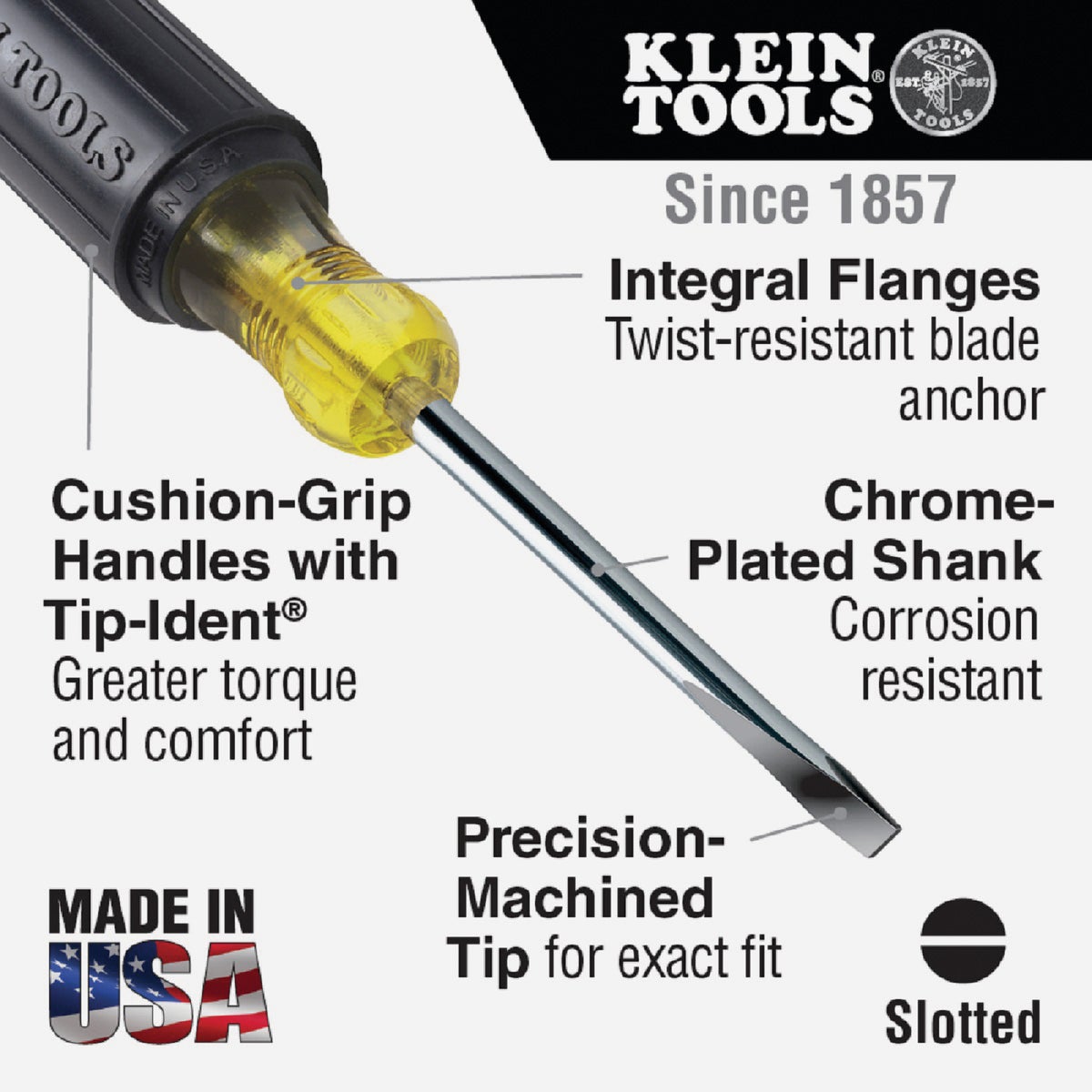 Klein 3/16 In. x 4 In. Cabinet-Tip Slotted Screwdriver Image 2