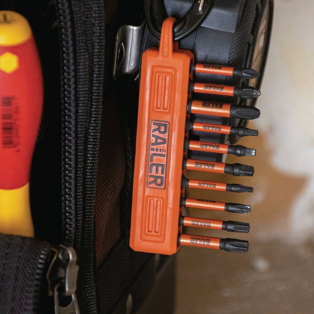 Railer 10-Hole Bitrail Orange Bit Holder Storage Organizer with Carabiner Image 3