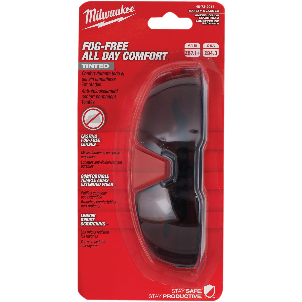 Milwaukee Red & Black Frame Safety Glasses with Tinted Fog-Free Lenses Image 3