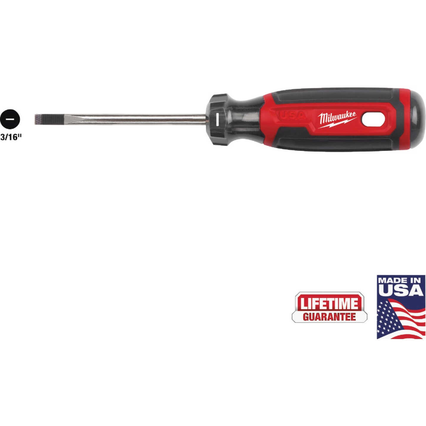 Milwaukee 3/16 In. x 3 In. Cushion Grip Cabinet Tip Slotted Screwdriver (USA) Image 1