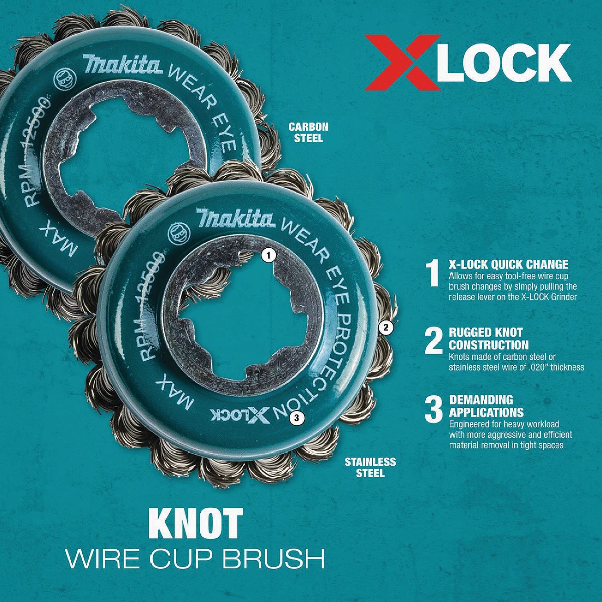 Makita X-LOCK 3-1/8 In. Knotted 0.02 In. Stainless Steel Cup Angle Grinder Wire Brush Image 3