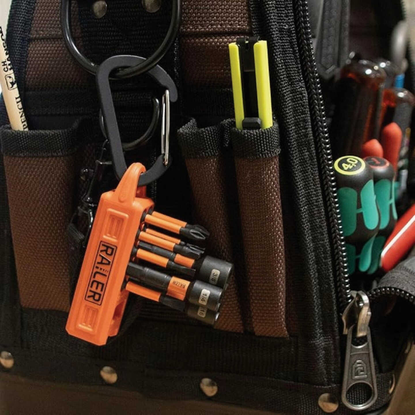 Railer 10-Hole Magnetizer Bitrail Orange Bit Holder with Carabiner Image 3