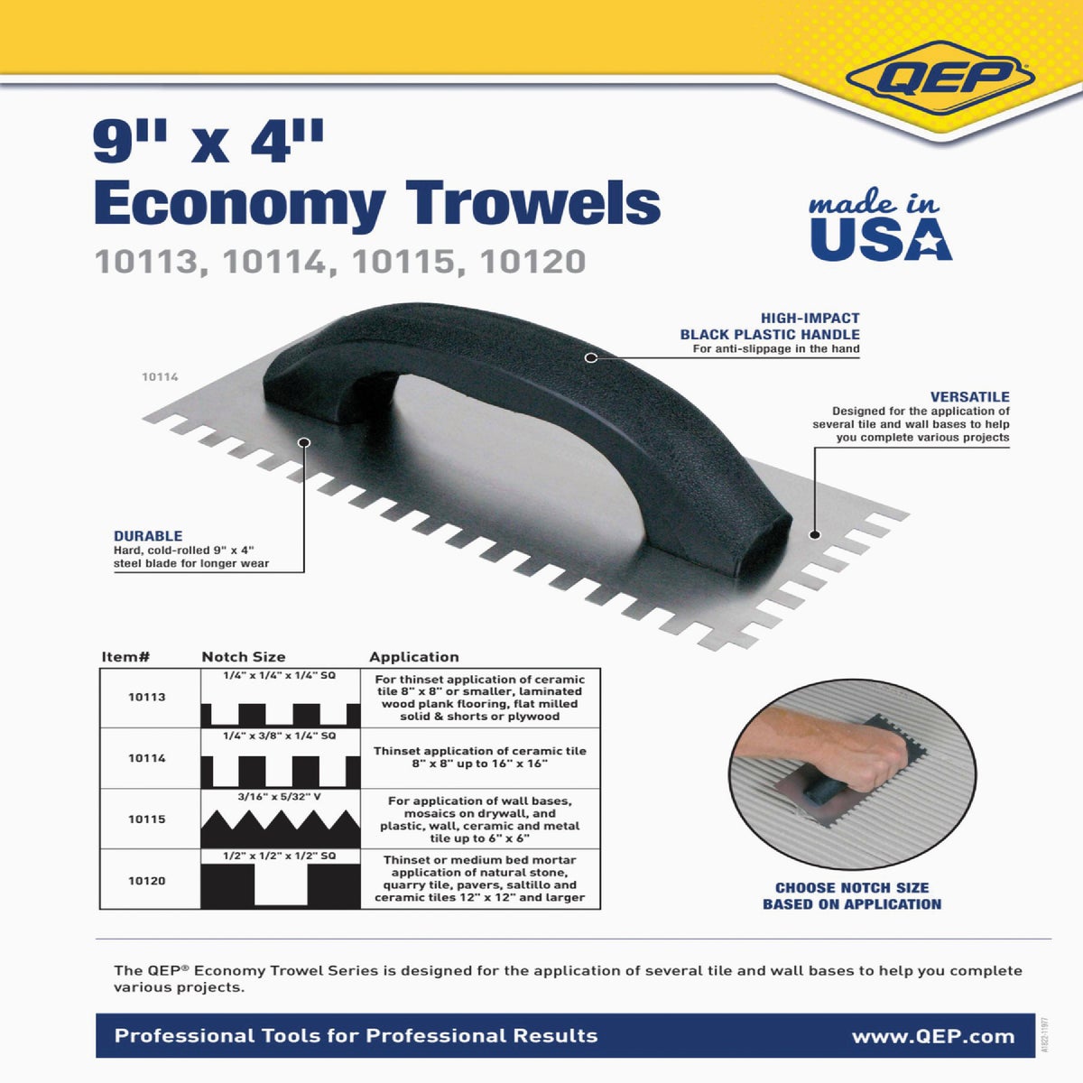 QEP 1/4 In. x 1/4 In. x 1/4 In. Steel Economy Square-Notched Trowel with D-Handle Image 4