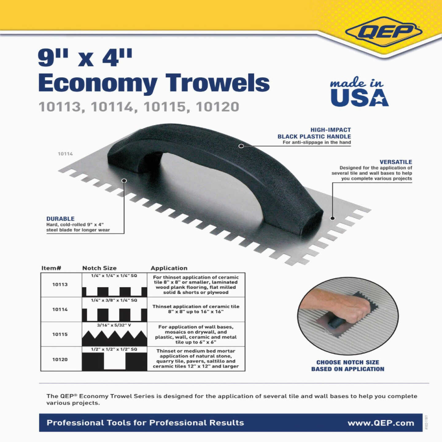 QEP 1/4 In. x 1/4 In. x 1/4 In. Steel Economy Square-Notched Trowel with D-Handle Image 4