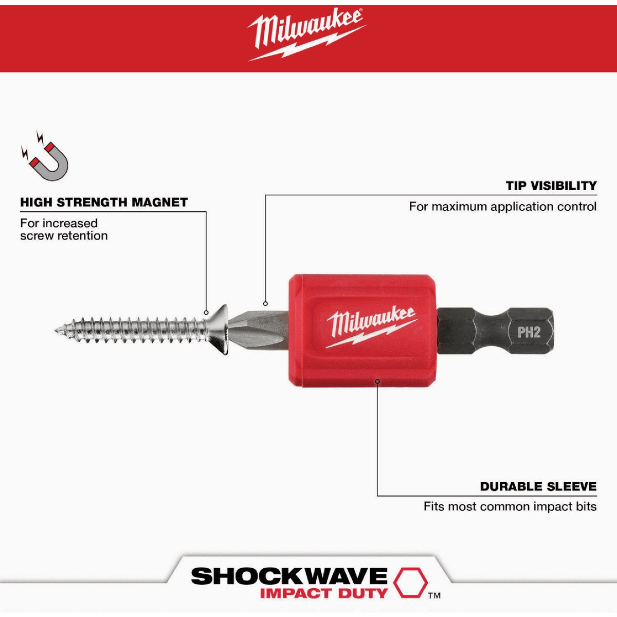 Milwaukee SHOCKWAVE Impact Duty Magnetizer Attachment with (2) PH2 Bits Image 5