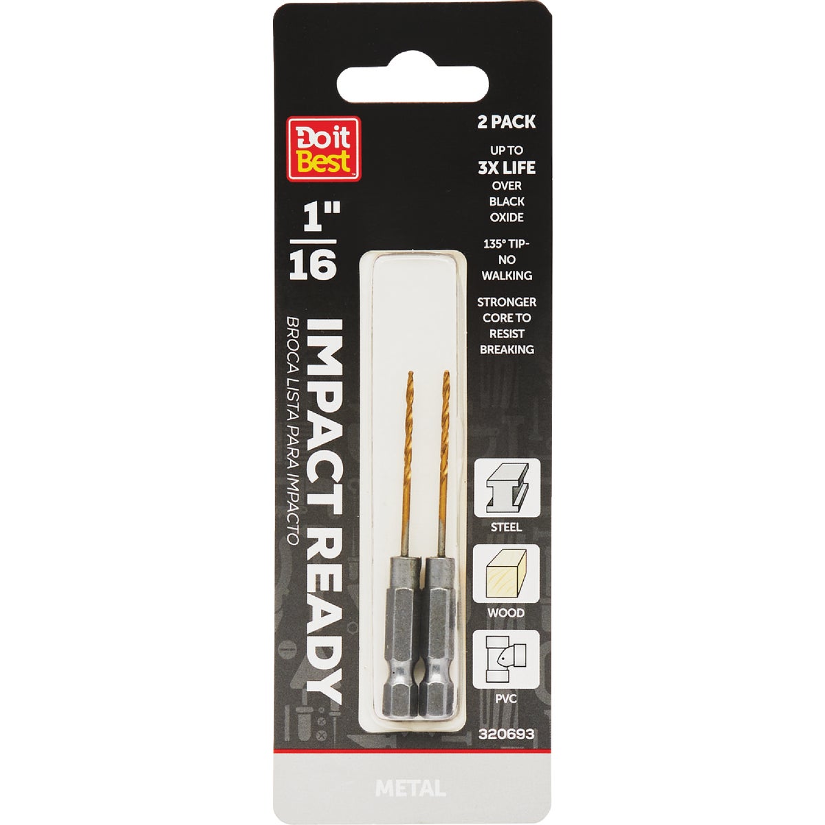 Do it Best 1/16 In. Impact Ready Titanium Hex Shank Drill Bit (2-Pack)