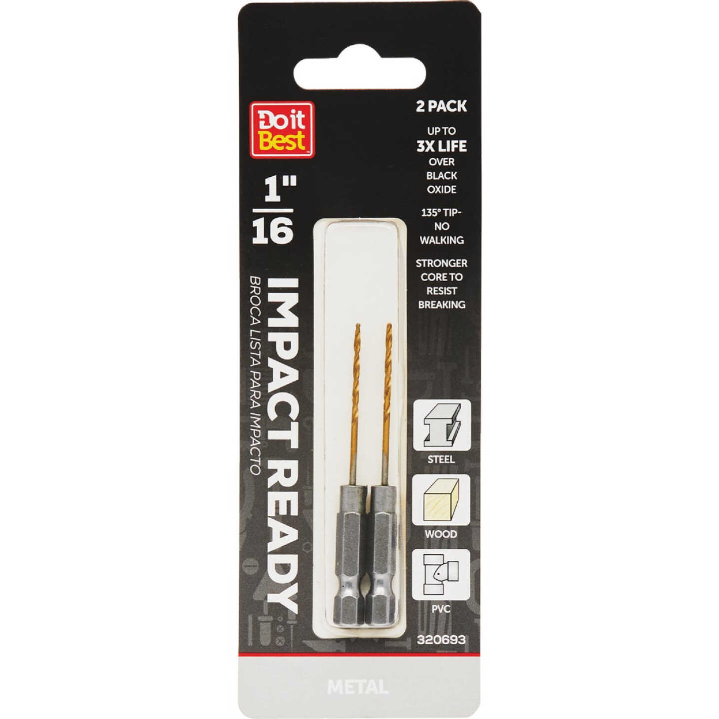 Do it Best 1/16 In. Impact Ready Titanium Hex Shank Drill Bit (2-Pack) Image 1