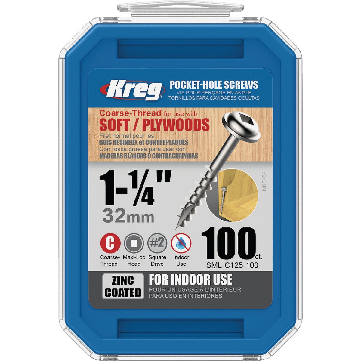 Kreg #8 x 1-1/4 In. Square Coarse Thread Maxi-Loc Head Zinc Pocket-Hole Screw (100 Ct.) Image 4