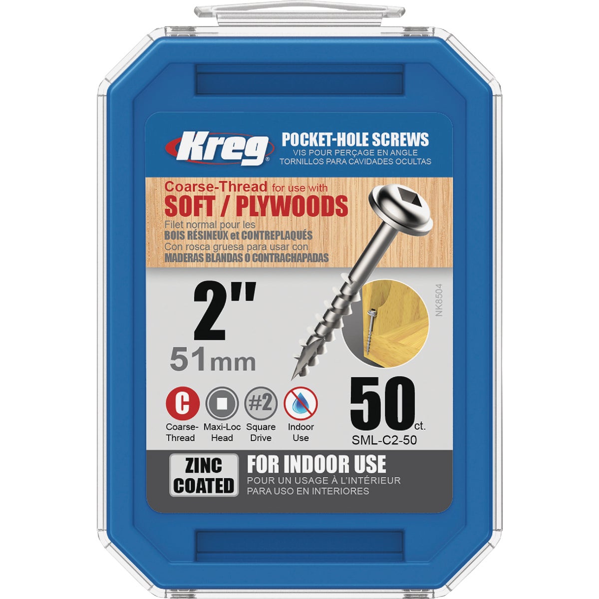 Kreg #8 x 2 In. Square Coarse Thread Maxi-Loc Head Zinc Pocket-Hole Screw (50 Ct.) Image 5