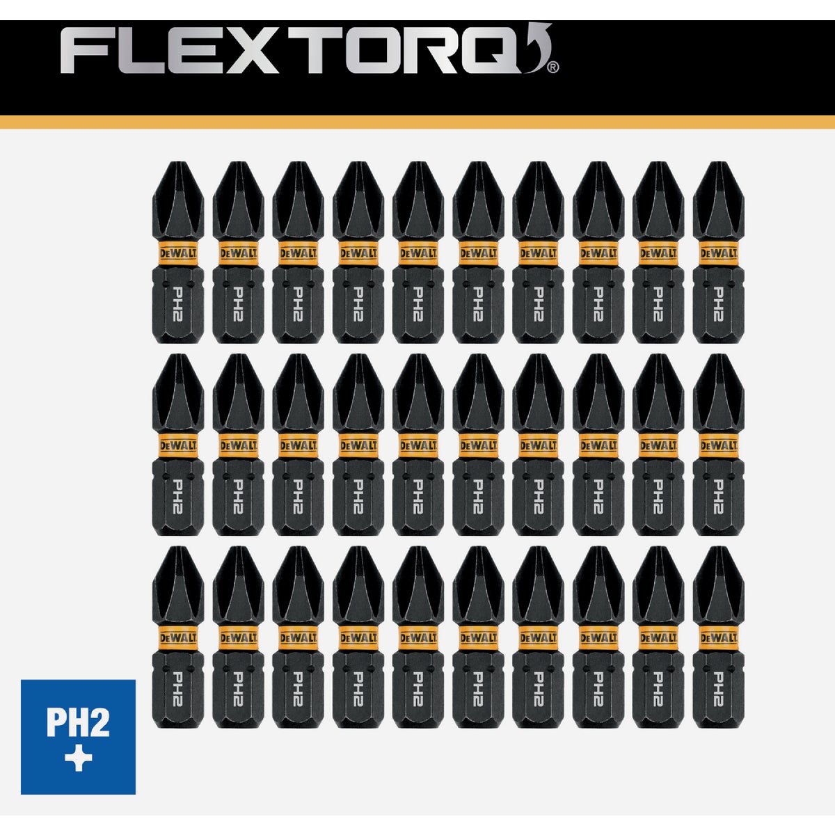 DEWALT FlexTorq 1 In. #2 Phillips Impact Screwdriver Bit (30-Pack) Image 1