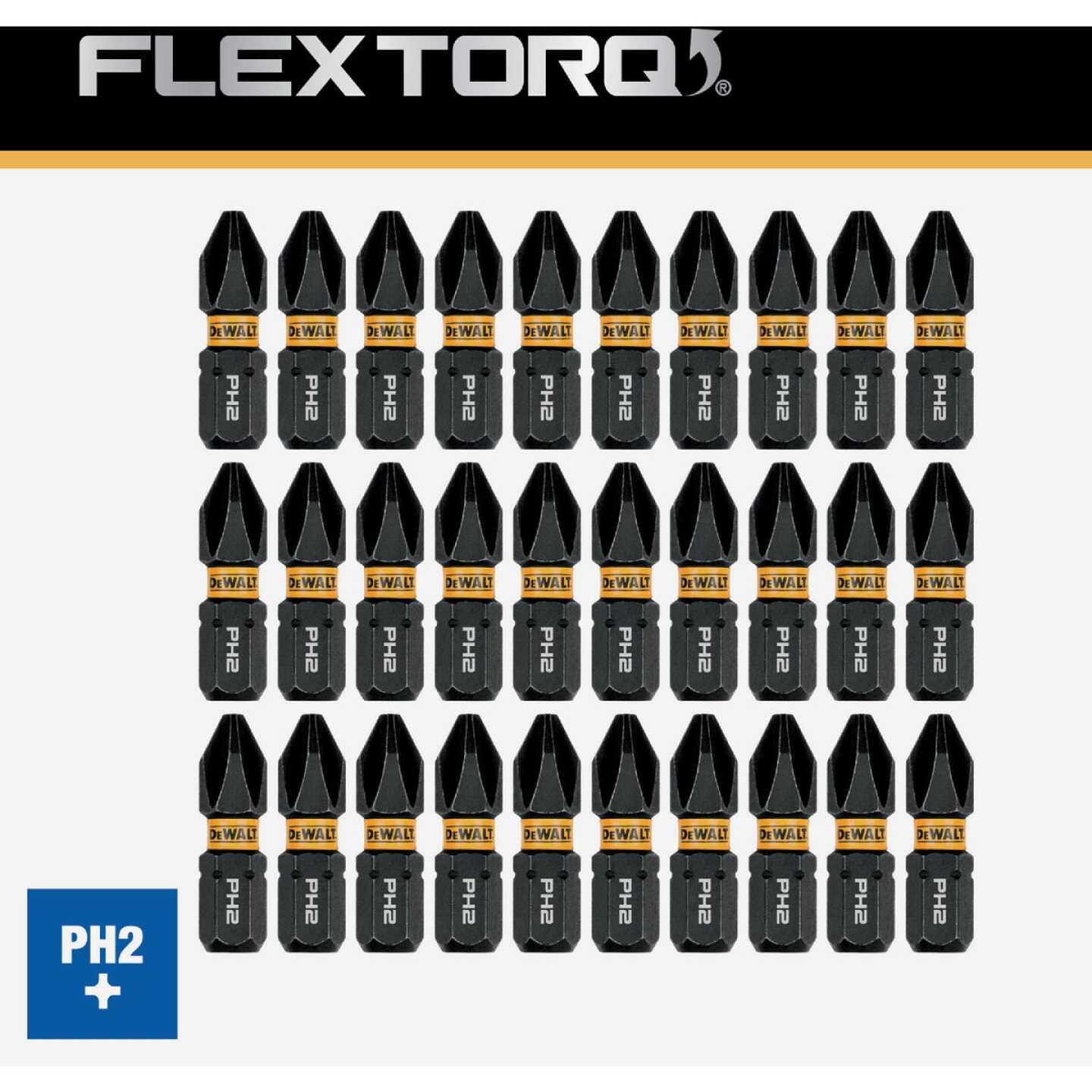 DEWALT FlexTorq 1 In. #2 Phillips Impact Screwdriver Bit (30-Pack) Image 1
