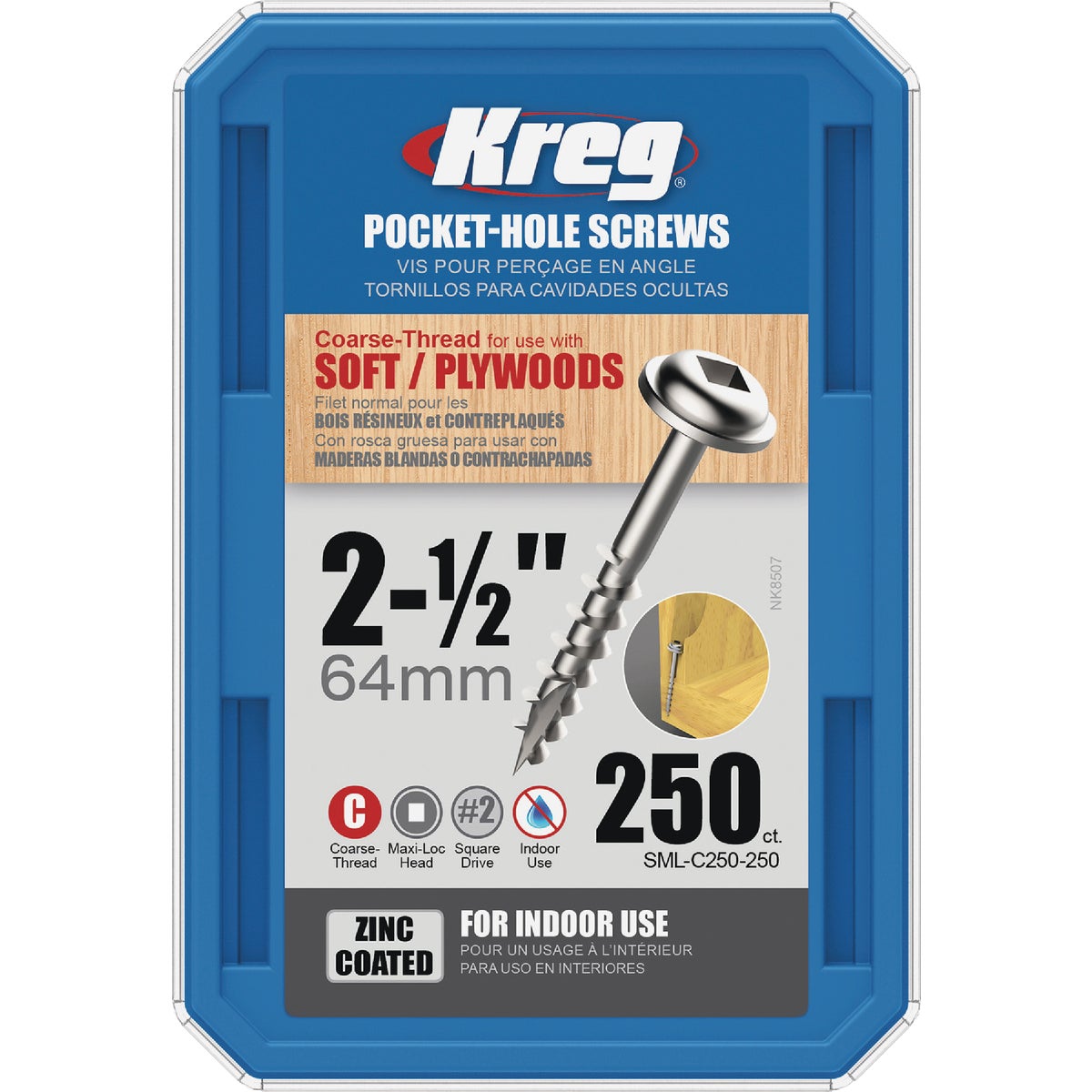 Kreg #8 x 2-1/2 In. Square Coarse Thread Maxi-Loc Washer Zinc Pocket-Hole Screw (250 Ct.) Image 4