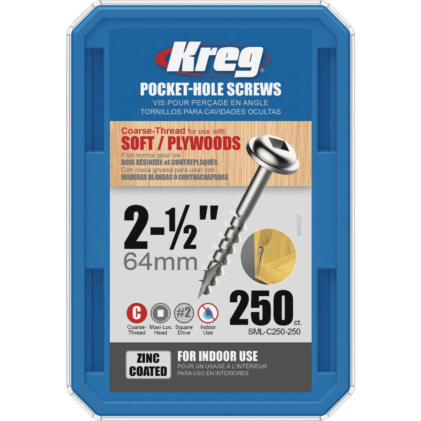 Kreg #8 x 2-1/2 In. Square Coarse Thread Maxi-Loc Washer Zinc Pocket-Hole Screw (250 Ct.) Image 4