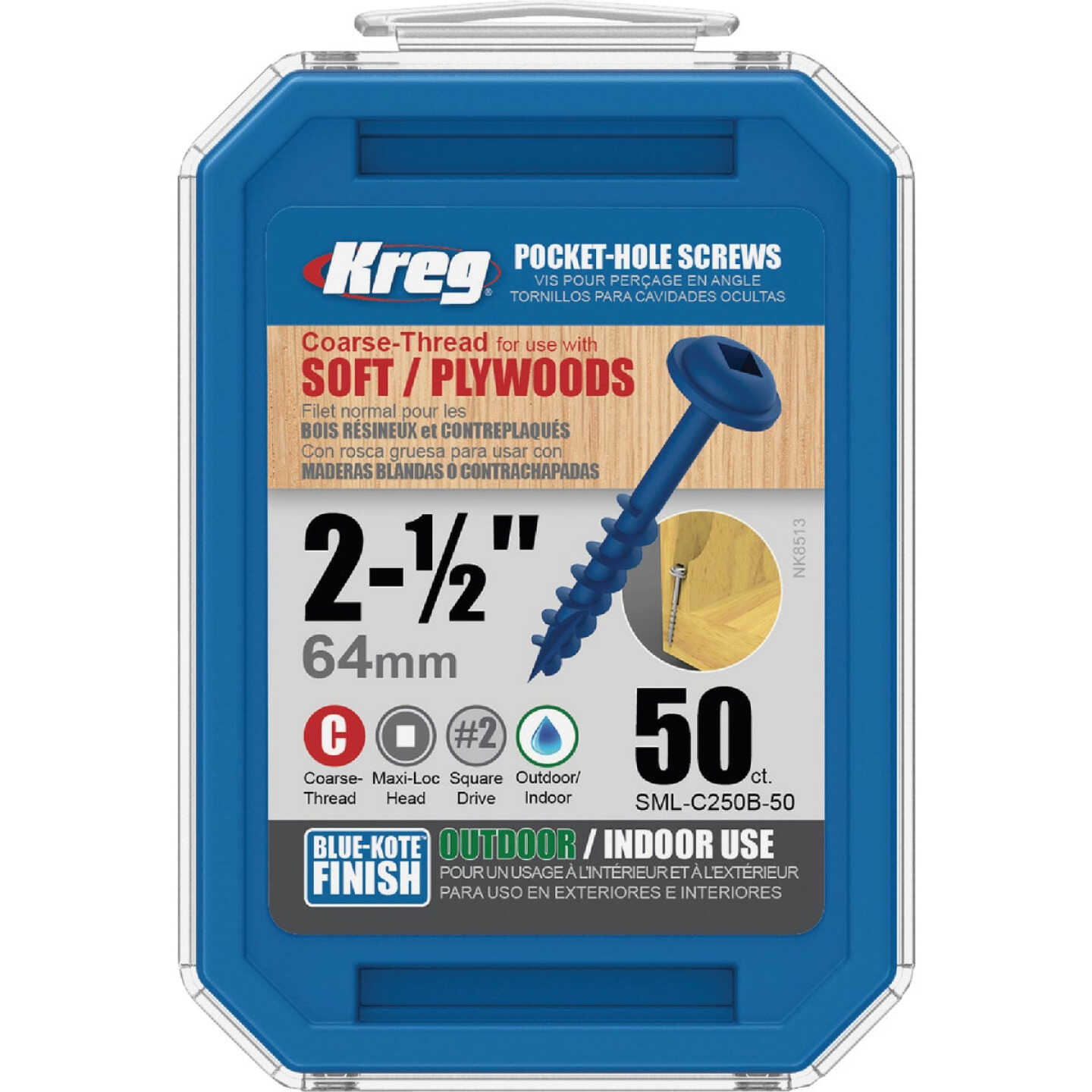 Kreg Blue-Kote #8 x 2-1/2 In. Square Coarse Thread Maxi-Loc Head Pocket-Hole Screw (50 Ct.) Image 4