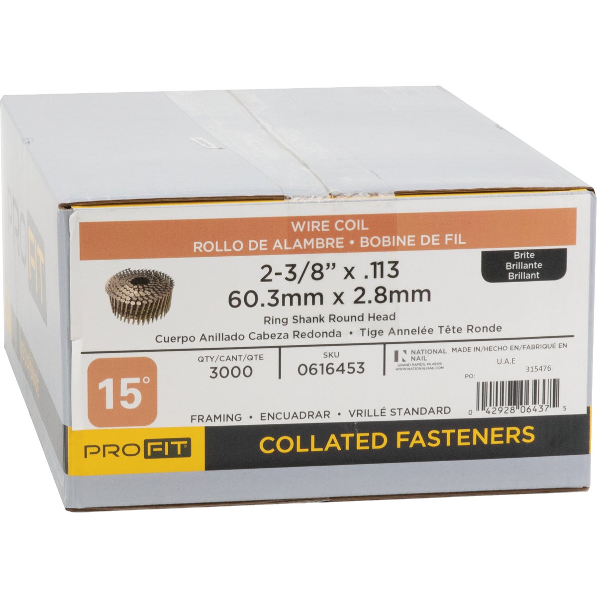 Pro-Fit 2-3/8 In. x 0.113 In. 15 Degree Wire Weld Brite Ring Shank Coil Framing Nail (3000 Ct.) Image 2