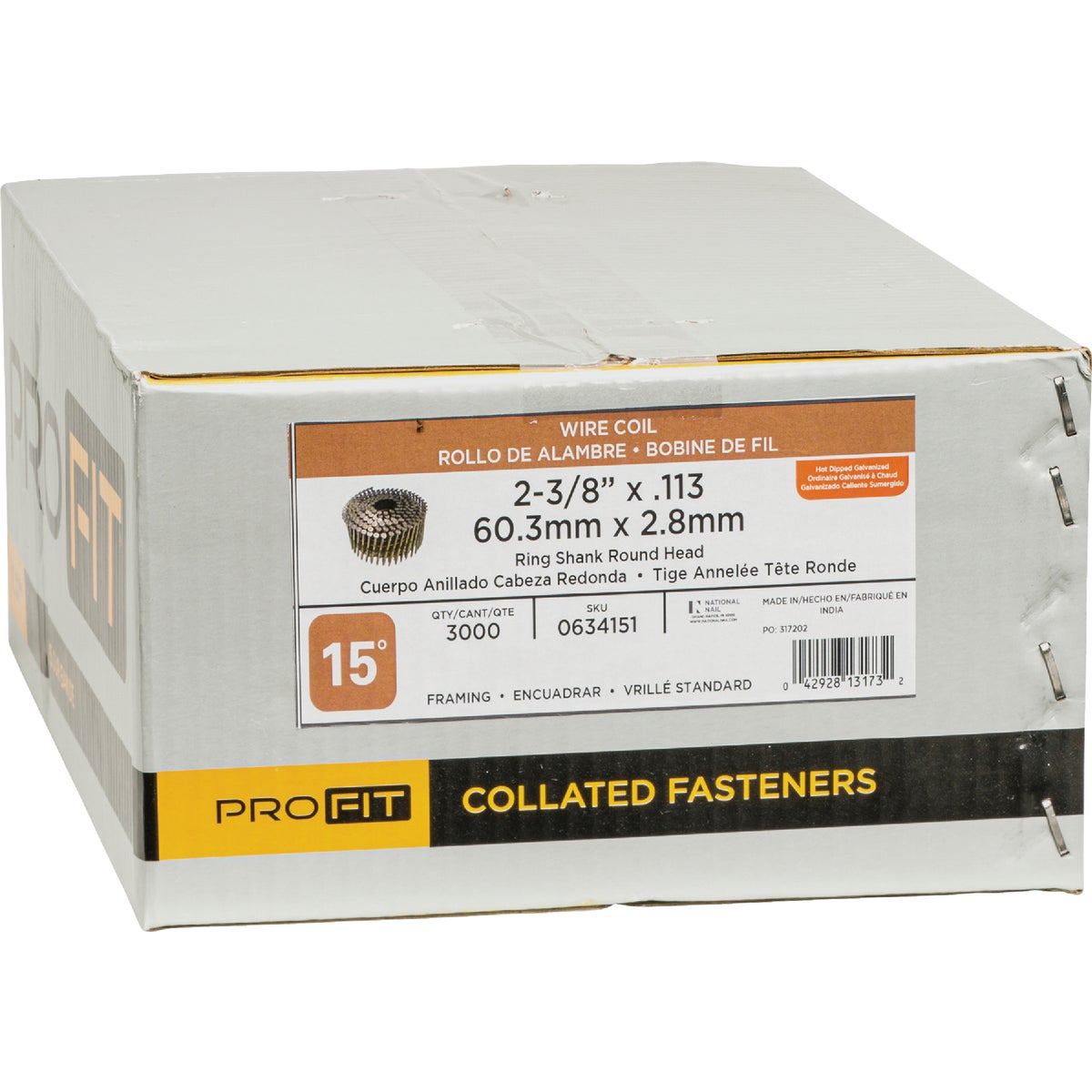 Pro-Fit 2-3/8 In. x 0.113 In. 15 Degree Wire Weld Hot Dipped Galvanized Ring Shank Coil Framing Nail (3000 Ct.) Image 2