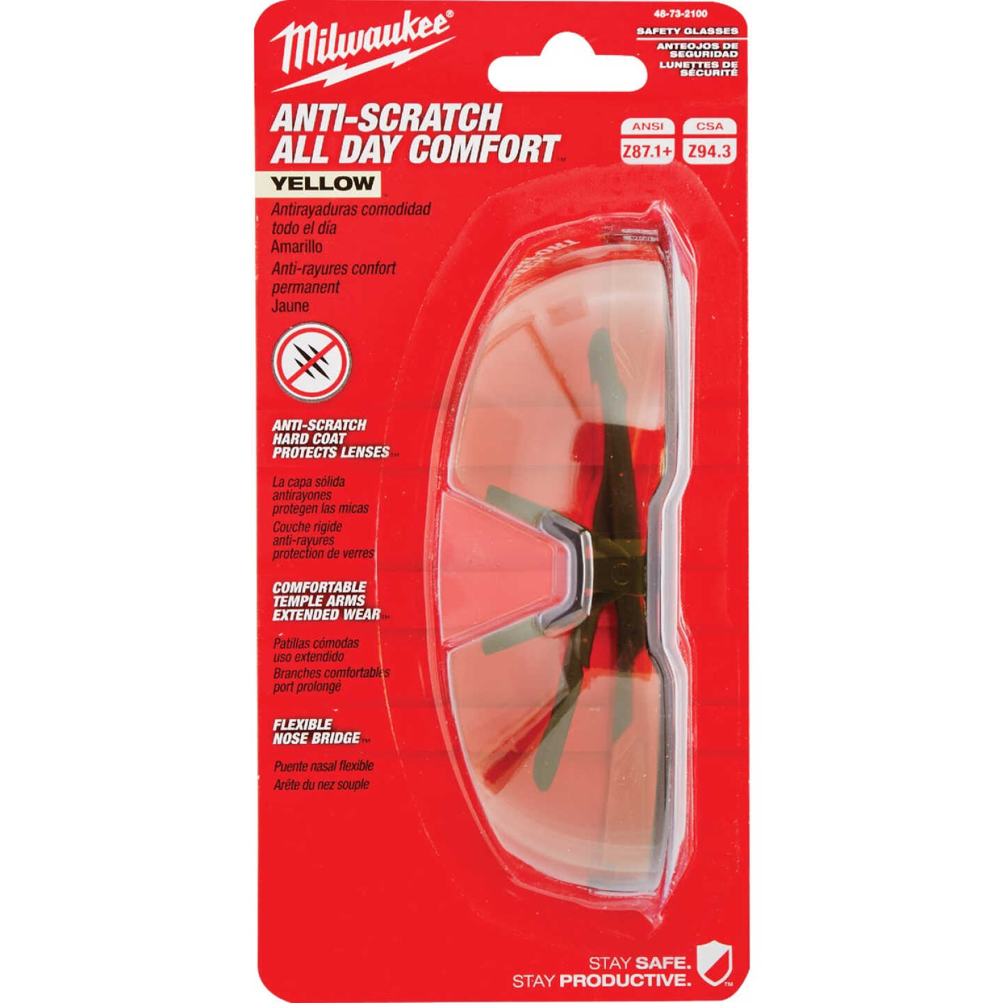 Milwaukee Red & Black Frame Safety Glasses with Yellow Anti-Scratch Lenses Image 2