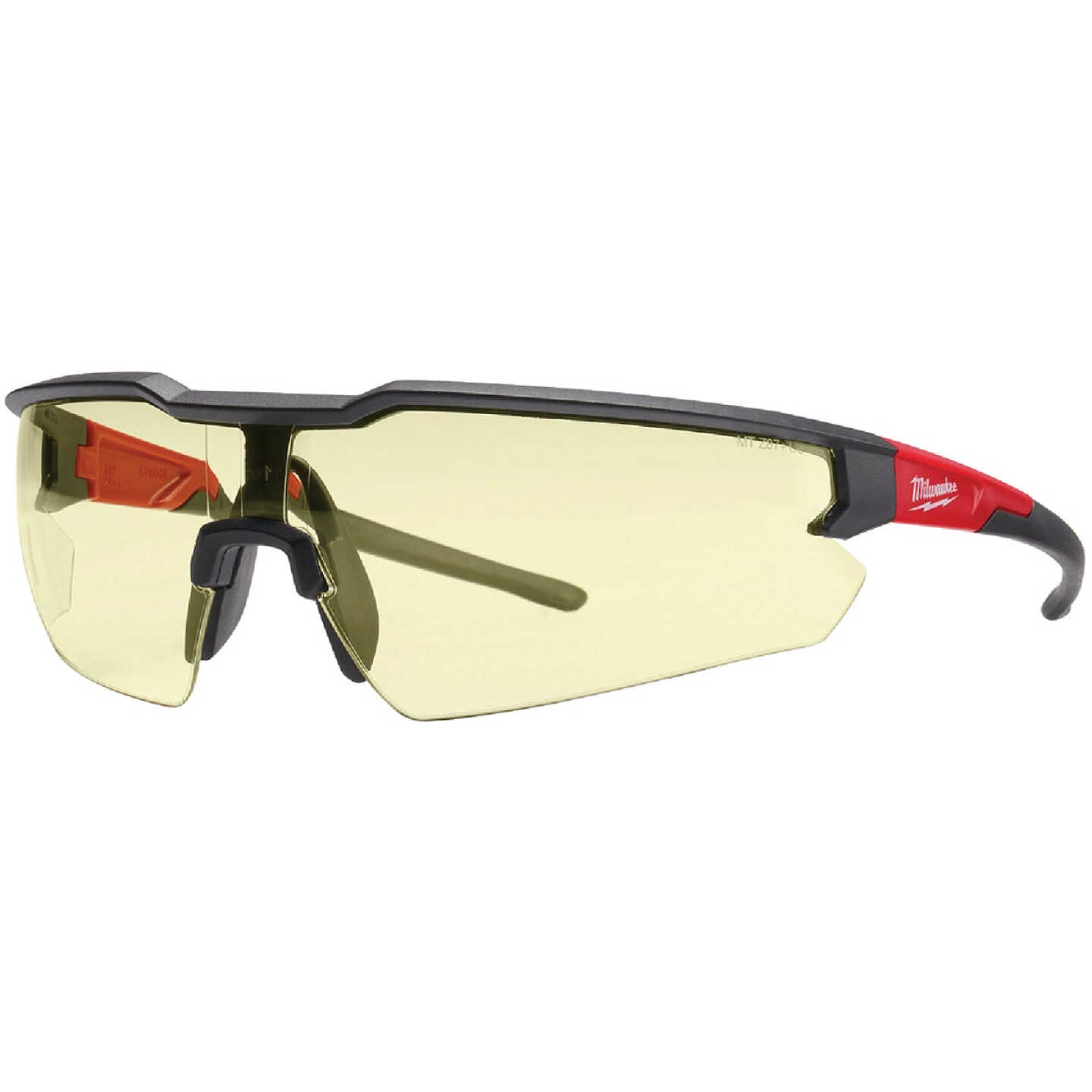 Milwaukee Red & Black Frame Safety Glasses with Yellow Anti-Scratch Lenses Image 1