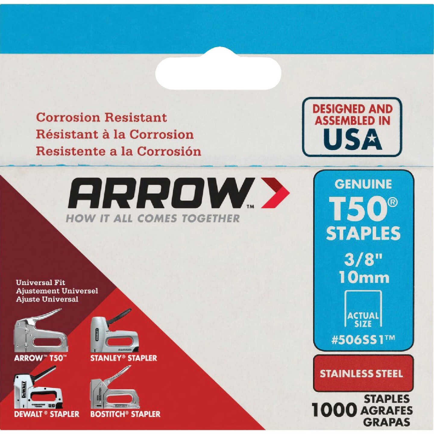 Arrow T50 Heavy-Duty Stainless Steel Staple, 3/8 In. (1000-Pack) Image 1