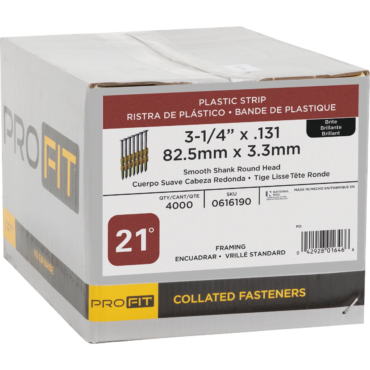 Pro-Fit 3-1/4 In. x 0.131 In. 21 Degree Plastic Strip Round Head Smooth Shank Brite Framing Stick Nails (4000 Ct.) Image 2