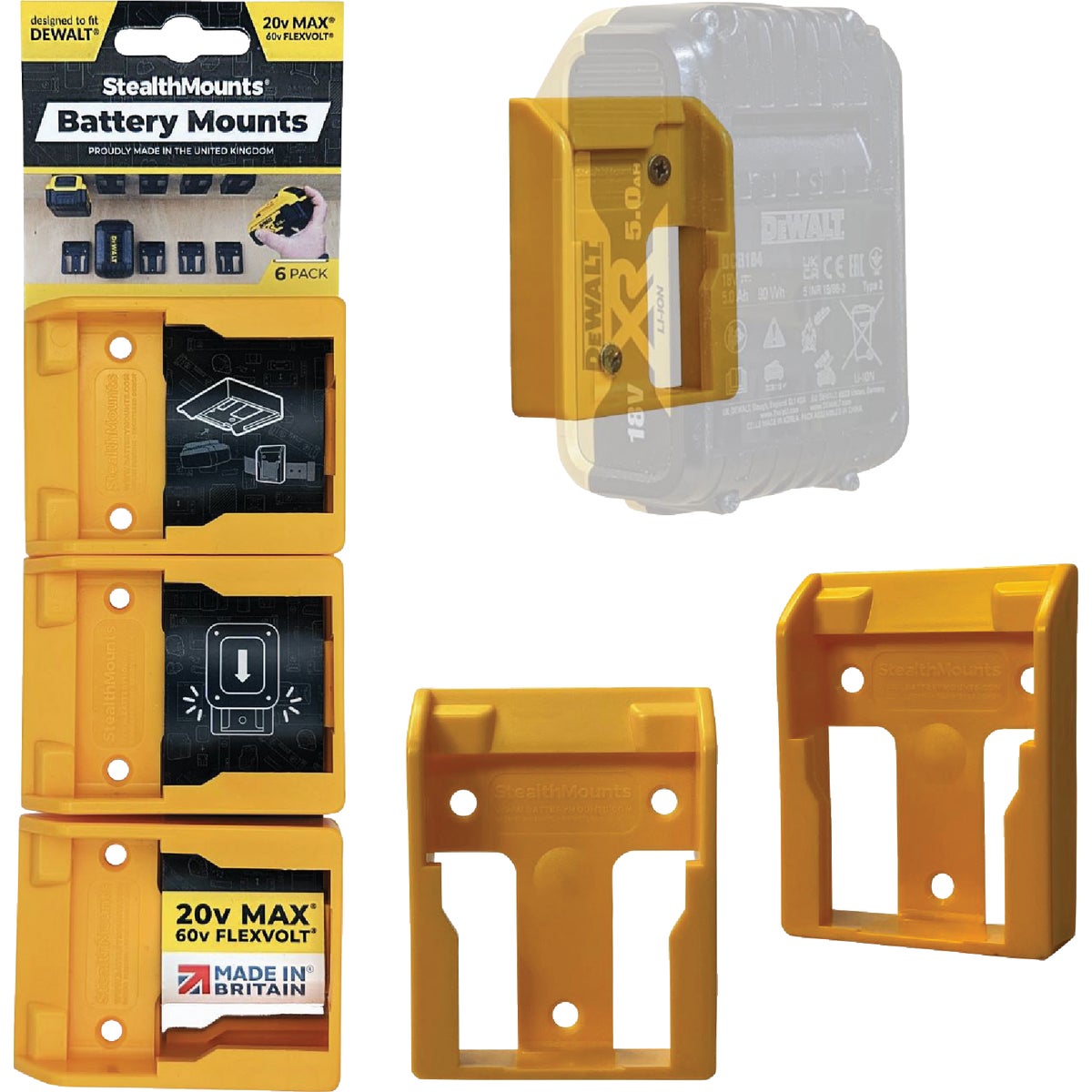 StealthMounts Battery Mounts for DEWALT 20V/60V MAX (6-Pack)