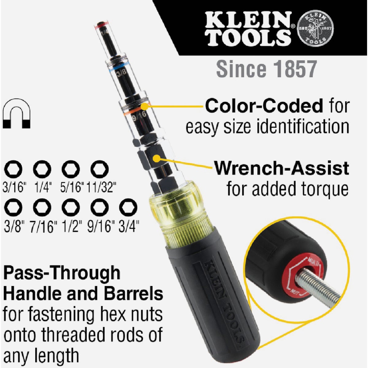 Klein SAE 9-in-1 Pass Through Magnetic Multi-Nut Driver Image 2