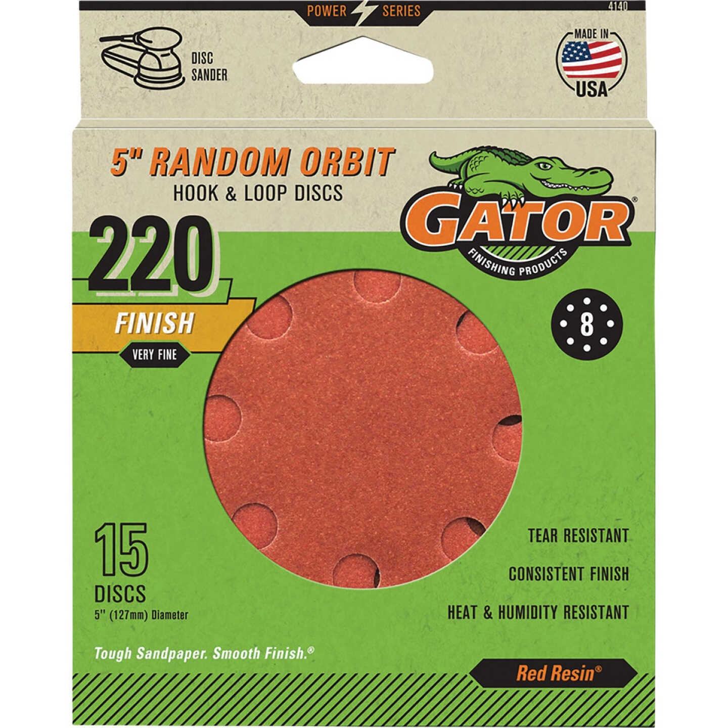 Gator 5 In. 8-Hole 220-Grit Hook & Loop Sanding Disc (15-Pack) Image 1