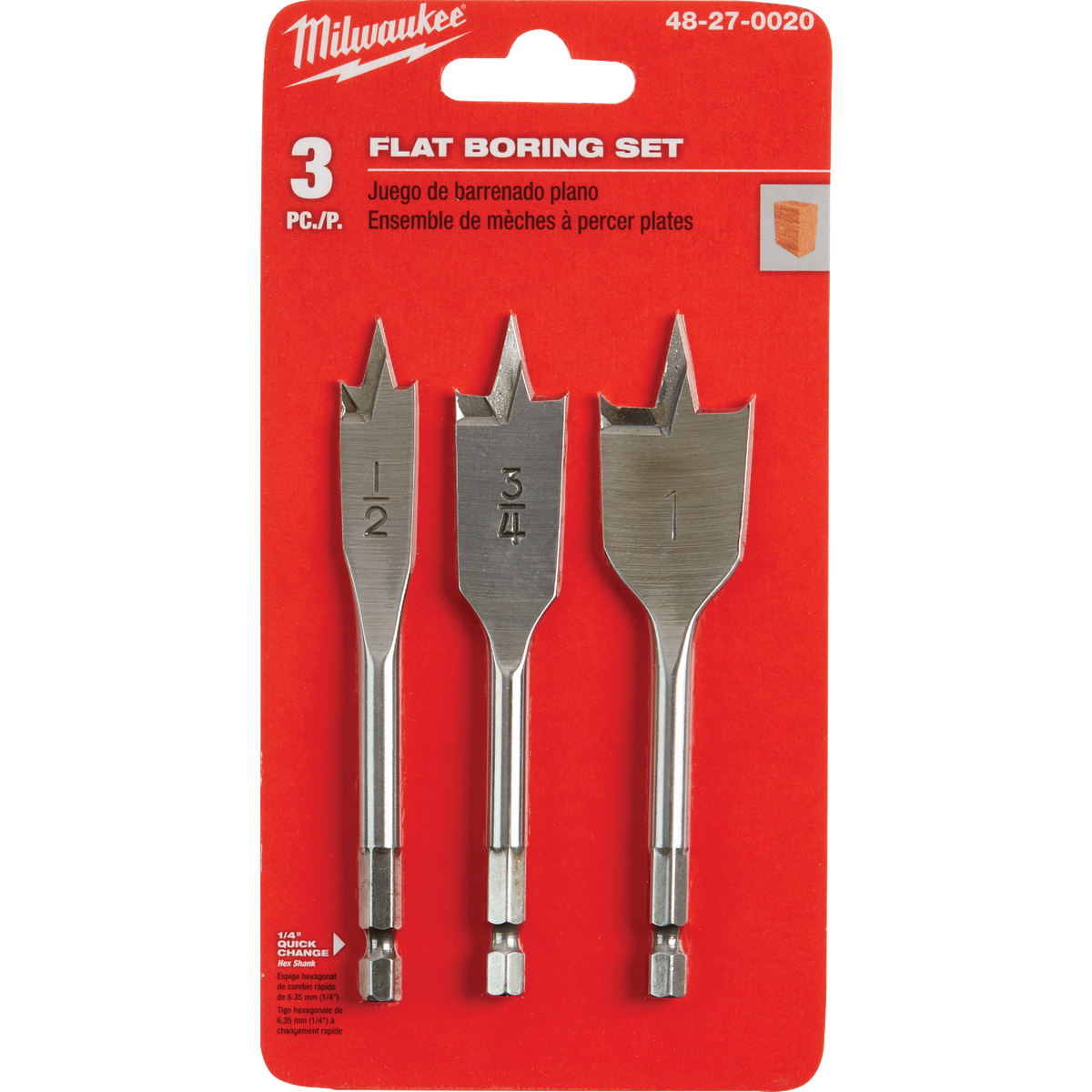 Milwaukee 3-Piece Stubby Spade Bit Set Image 1